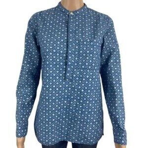 Madewell Chambray Floral Stamp Popover Top Size Small Blue White Style A1247